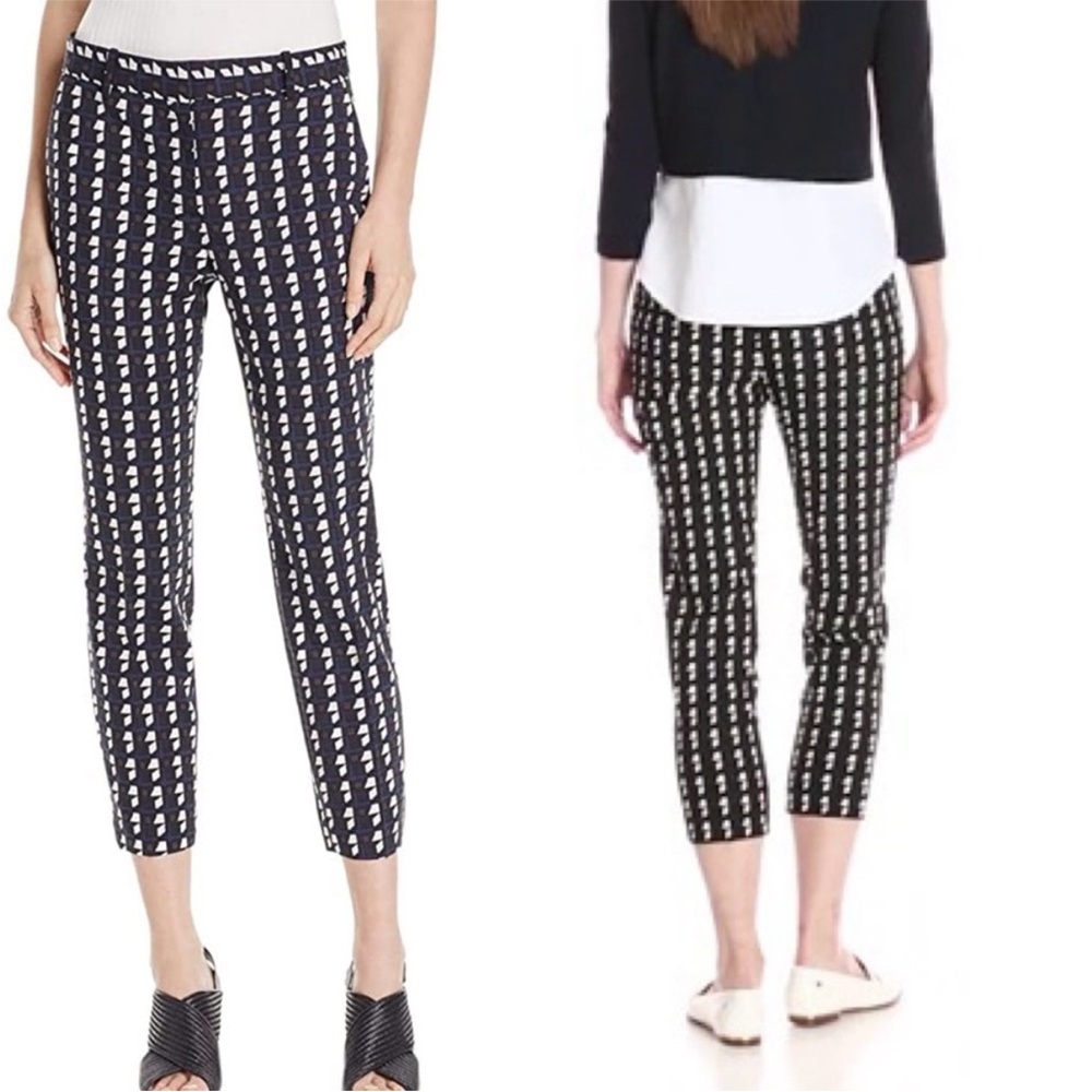 Theory Treeca 2 Geometric Plaid Wool Blend Blue Black Cropped Ankle Pants 4